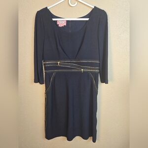 Phoebe Couture Black Long-Sleeve Dress Gold Zipper Detail Size 6 (6488)
